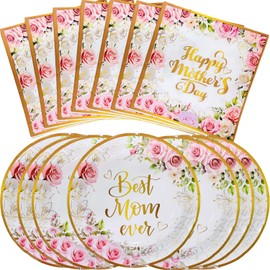 Happy Mother's Day Party Supplies Tableware Set for 20 Guests Tablecloths, Paper Plates, Cups, Napkins, Tableware, Disposable Tableware Gifts, Birthday Party Decoration Suitable for Mother's Day