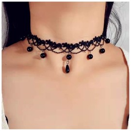 Allereya Black Lace Choker Necklace, Black Drop Crystal Necklace Gothic Hollow Lace 90s Victorian Tattoo Necklace Jewelry for Women and Girls (Black), Crystal, Pearl