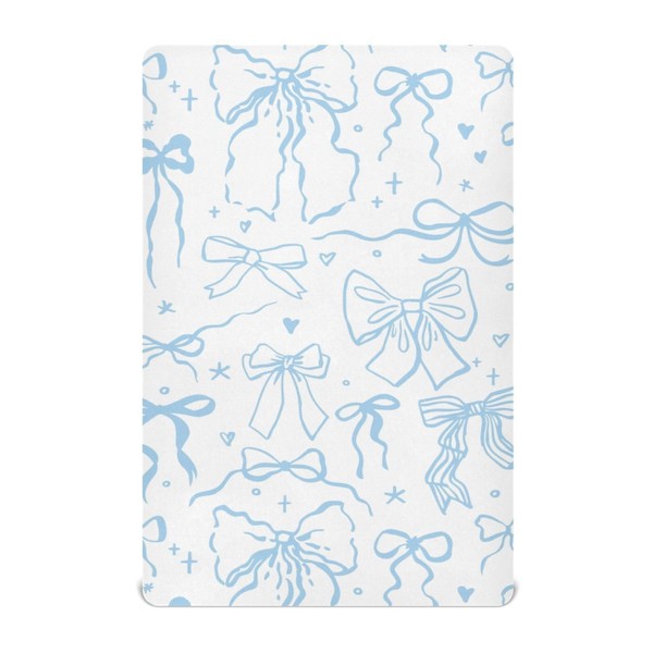 KICPOAY Fitted Crib Sheets Cartoon Doodle Blue Bows Stretchy Portable