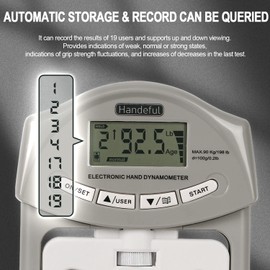 Handeful Grip Strength Tester - Dynamometer Handgrip Measurer Meter, Handheld Strengthener Exerciser for Sports, School, and Home Use (198Lbs / 90Kgs)