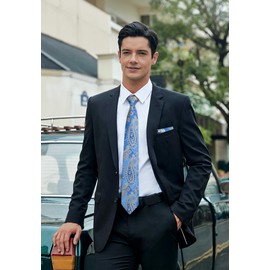 HISDERN Paisley Wedding Tie Handkerchief Woven Classic Men's Necktie & Pocket Square Set,Blue / Gold,One Size