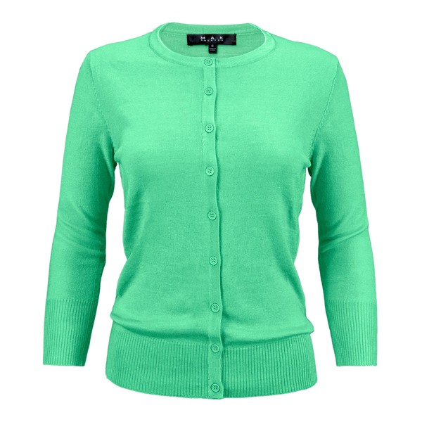YEMAK Women's Knit Cardigan Sweater – 3/4 Sleeve Crewneck Basic