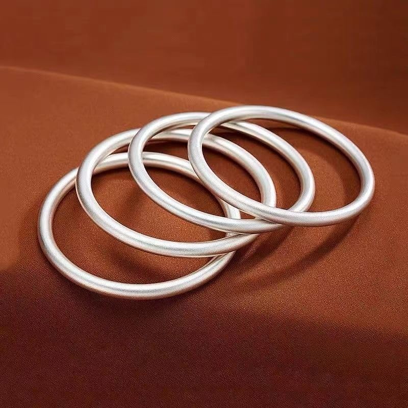 925 Silver Matte Solid Bracelet Women's Plain Loop Bracelet Bead
