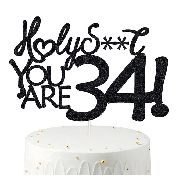 Decoración para tarta de cumpleaños 34, decoración para tartas de cumpleaños 34, purpurina negra, divertida decoración para tartas 34 para hombres, decoración para tartas 34 para mujeres, decoraciones de cumpleaños 34, decoración para tartas de cumpleaño