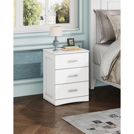 WLIVE White Night Stand with 3 Drawers, Small Nightstand with Storage, Wooden Bedside Table Modern End Table for Bedroom, Living Room, Office, 12.9" D x 16" W x 21.6" H