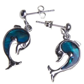 Embolden Jewelry Blue Abalone Paua Shell Dolphin Earrings Gift for Valentines Mothers Day Easter Christmas