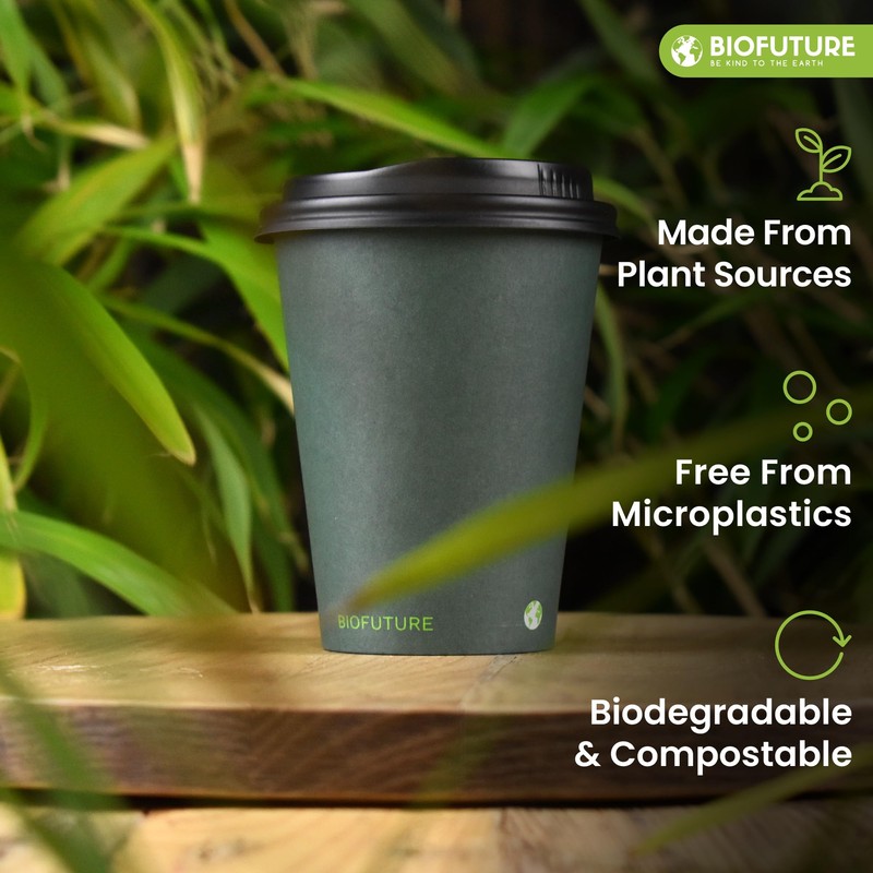 BIOFUTURE Biodegradable Coffee Cups - Disposable Paper Cups with Lids