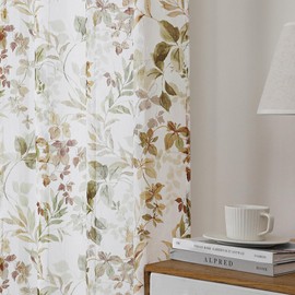 OWENIE Crushed Sheer Curtains Tiers 36 Inch Length 2 Panels, Printed Design Small Half Curtains Kitchen Tiers Bathroom Cafe Bedroom Living Room, Light Filtering Curtain, 42"x36"