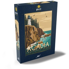 Acadia National Park, Maine, USA, Vintage Art Deco Style Poster, Illustration - Premium 500 Piece Puzzle - Galaxy Puzzle Special Collection MyPuzzle