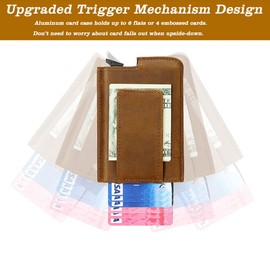 Dinghao RFID Blocking Slim Money Clip Aluminum Wallet Automatic Pop-up Card Case (Texas Brown)