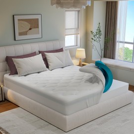 OhGeni OhGeni Cooling 4 inch Dual Layer King Mattress Topper, 2 inch Cooling Gel Memory Foam, 2 inch Down Alternative Pillow Top Cool Pad, Mattresses Cover for Bed, Medium Support, Fits 6-19 Deep Pocket