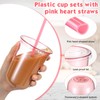 Ziliny 50 Sets Clear Plastic Cups with Heart Shaped Pink