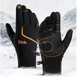 CXW Winter Cycling Gloves, Waterproof Touch Screen Warm Gloves for Men & Women (Black&Orange, M)