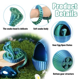 3D Printed Snake Egg Toys with Fidget Snake Inside, 24'' 3D Articulated Snake in Easter Egg, Figures Decor Home Office (Green)