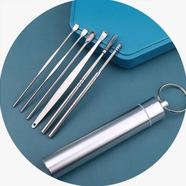 Portable Stainless Steel Mini Ear Pick Keyring for Ear Cleaning 6-Piece Set 5ea