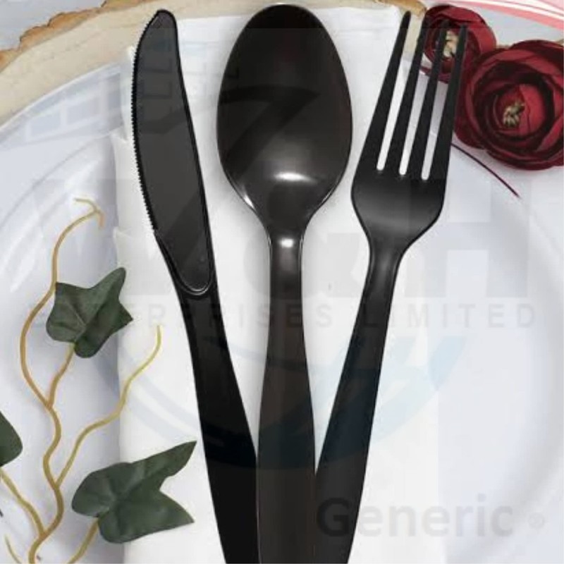 Generic Pack of 50 Heavy Duty Black Plastic Fork, Reusable