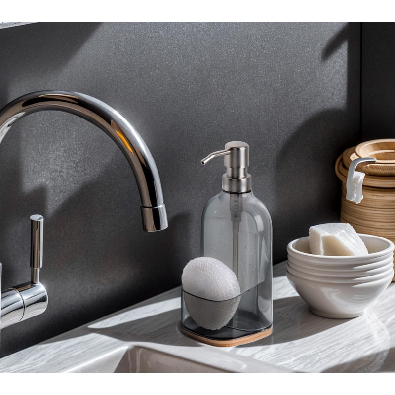 Clasin Home Kitchen Soap Dispenser with Sponge Holder, Refillable Acrylic