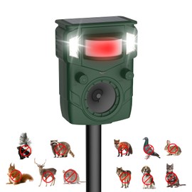 Solar Ultrasonic Animal Repellent Outdoor - 2025 Upgraded Motion Activated Cat Dog Deer Squirrel Deterrent with PIR Sensor & LED Flash, IP65 Waterproof for Yard, Garden, Farm, Chicken Coop (1PC)