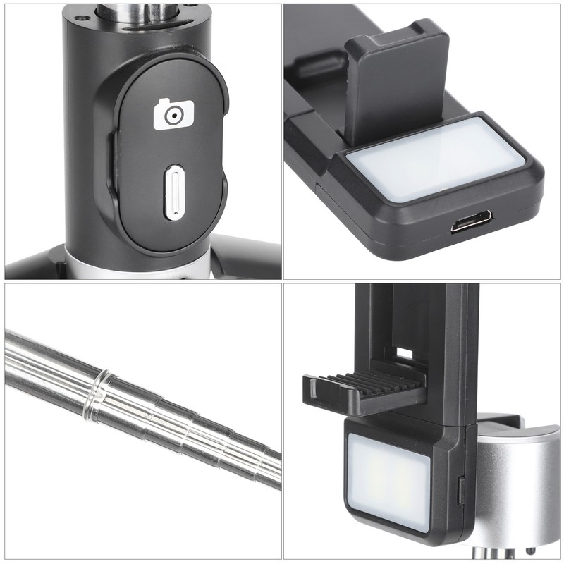 Tripod Selfie Stick with Light Mobile Phone Wireless Bluetooth Foldable