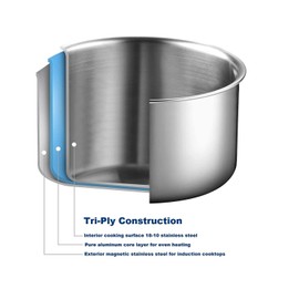 Cook N Home 2682 Tri-Ply Clad Stainless Steel Skillet Saute Fry Pan, 10-inch, silver