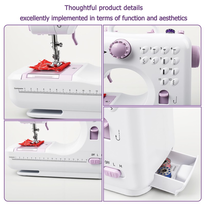 Kids Sewing Machine with 12 Built-in Stitches, 2-Speed Foot Pedal,