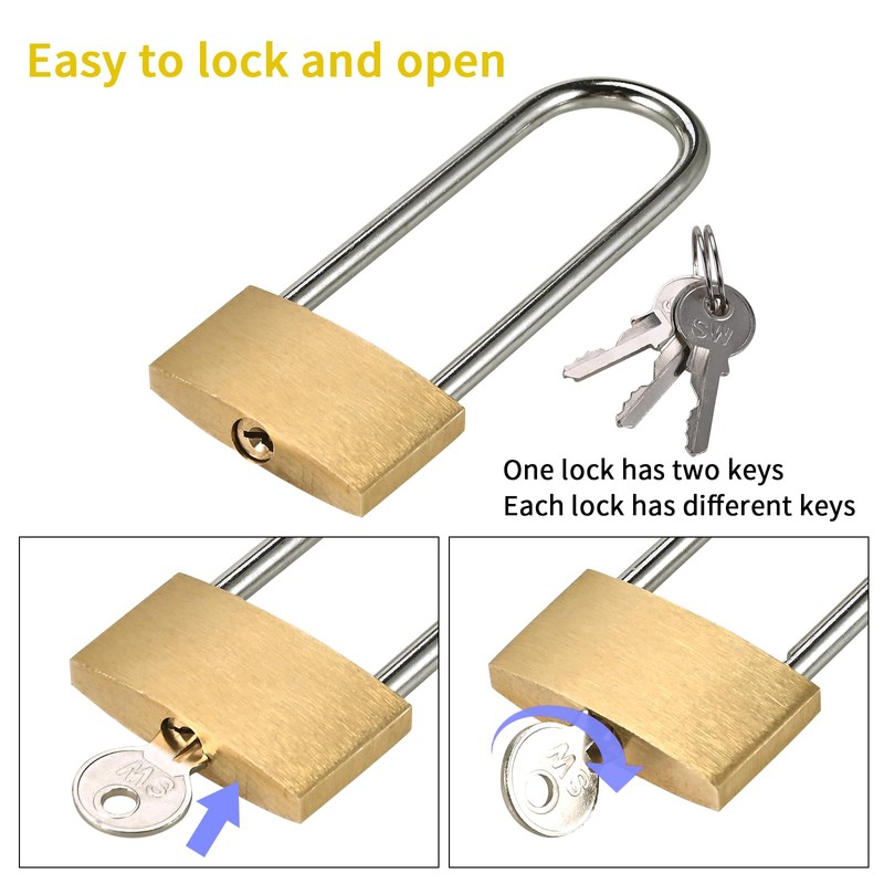Lockwise 2 Pack Long Shackle Padlock, 2.9 in Waterproof Solid
