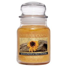 A Cheerful Giver - Sunflower & Driftwood - 6oz Small Scented Candle Jar with Lid - Cheerful Candle - 35 Hours of Burn Time, Candles Gifts for Women, Yellow