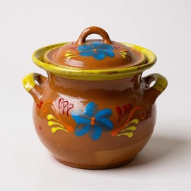 Mis Jarritos Mexican Clay Pot with Lid – Olla de Barro Frijolera Decorada, Cazuela Tradicional Grande para Frijoles, Sopas, Guisos – Lead Safe, Made in Mexico (1-1.25 Gallon, Olla Con Flores Decorada)