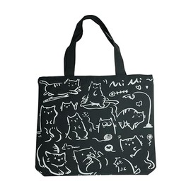 Cute Tote Bag for Women with Zipper, Funny Purse with Cats Dogs Large Canvas Shoulder Bag Handbag, Mimi-black, Large