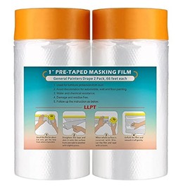 LLPT Tape and Drape Pre-Taped Masking Film 35.4”(Unfolded) x 66 Ft Each 2 Pack General Painters Plastic Drop Cloth for Auto Wall Furniture Painting Spraying Protection Dust Contamination (MFT902)