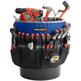 IRONLAND Bucket Tool Organizer Fit 3.5-5 Gallon Bucket, 51 Pockets, Bucket Tool Caddy Organization for Garden, Construction, Carpenter, Electrician, Builder Blue & Black