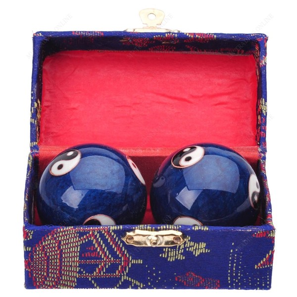 Traditional Chinese Health Exercise Stress Message Balls with Chime, Blue Yin Yang, 2 Inches