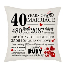 40th Wedding Anniversary Ruby Anniversary Cushion Cover - Gift for Wife or Husband - 40 Years of Marriage Keepsake Present - Elegant 45x45cm Pillow Case (40 Years of Marriage)