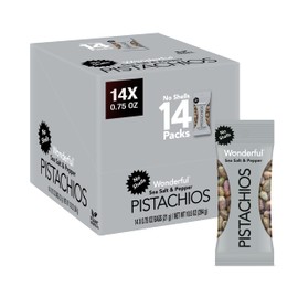 Wonderful Pistachios No Shells, Sea Salt & Pepper Flavored Nuts, 0.75 Ounce Bag (Pack of 14), Protein Snacks, Gluten Free, Bulk, On-the-Go, Individually Wrapped Healthy Snacks