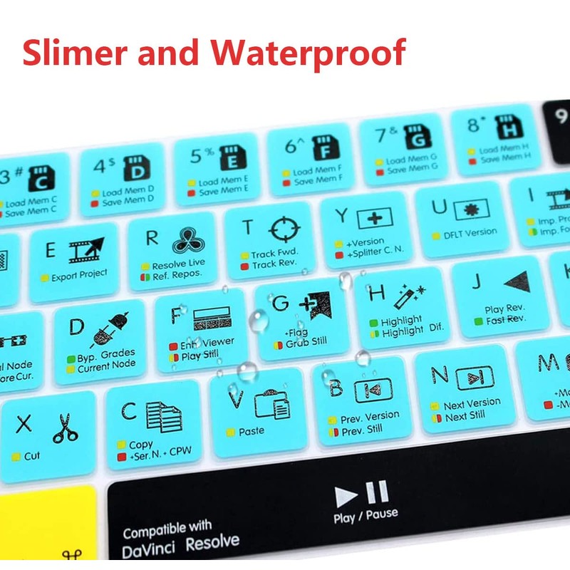 Davinci Resolve Shortcuts Keyboard Cover for 2016-2024 M1/M2 MacBook Pro