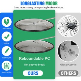 24" Unbreakable PC Convex Mirror with Adjustable Bracket - Vision up to 35 FT, Ideal for Driveway, Large Road, Garage Blindspots & Traffic Safety