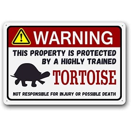 Eveokoki Tortoise Sign,Funny Metal Signs Warning Sign Pet Gift, Exotic pet, Small Pet Tin Sign 8 X 12 Inches