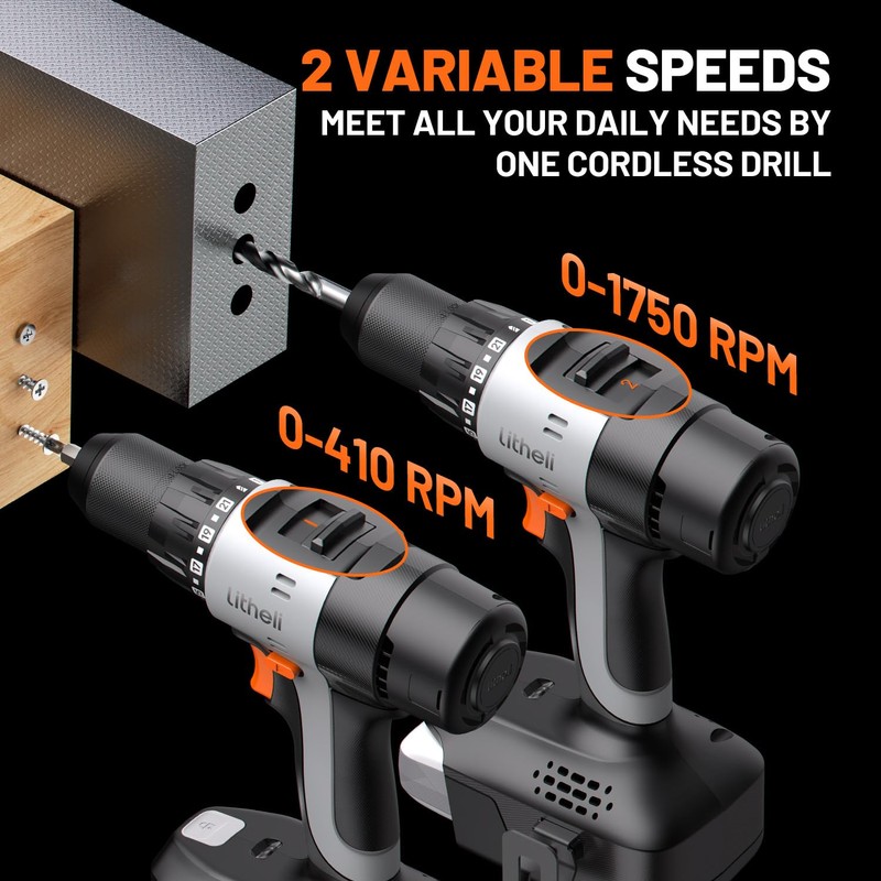 Litheli 20V Cordless Drill Driver, Electric Power Drill with 2