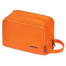 WANDF Toiletry Bag Water-Resistant Nylon Travel Wash Bag Lightweight Dopp Kit for Men and Women(A-Pure Orange)