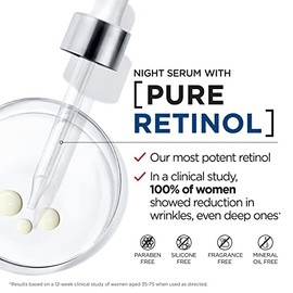 L'Oreal Paris Revitalift - Suero nocturno de retinol 0.3% puro, reduce las arrugas profundas, sin fragancia, 1 onza + muestra de humectante