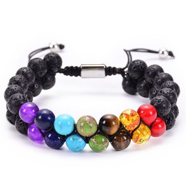Beaded Chakra Bracelets for Men Women Healing Crystal Bracelets Tiger Eye Lava Stone Bracelet for Men Yoga Relax Anxiety Bracelets for Women