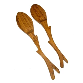 Olive Wood Salad Servers Pair African Handcrafted Tree-style Design
