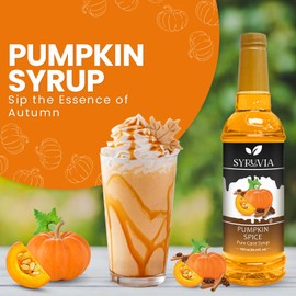 Pumpkin Spice Syrup by Syruvia 6-Pack, 25.4 fl oz, Wholesale Coffee Syrup Shops, Cafes, Baristas, Bistros, & Beverage Bars, Bulk Kosher & Gluten-Free