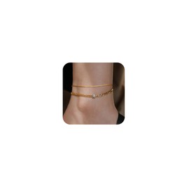 Gold Ankle Bracelets for Women, Dainty 14k Gold Anklets for Women Waterproof Gold Layered Box Chain Charm Anklet Adjustable Summer Beach Anklet Bracelets Cz Cuban Link Anklets for Women Gift