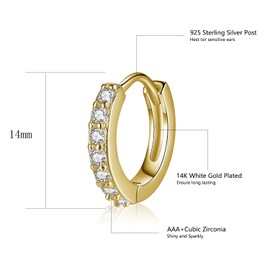 MOTIBACK Hoop Loop Earrings for Women - 14mm Gold Earrings with Sparkling Crystals, Elegant Gift for Wife, Mother, Daughter