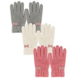 Winter Gloves for Toddler Kids - 3 Pairs Boys Girls Soft Warm Wool Lined Gloves Full Finger Children Thermal Knit Gloves (White/Pink/Grey, 1-5 years old)
