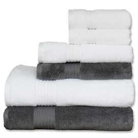 Milara Turkish Bath Towels Set of 6| 2 Bath Towels, 2 Hand Towels & 2 White Wash Cloths with Elegant White & Anthracite (Dark Gray) Colors | 700 GSM Premium Quality Cotton Ultra-Soft & Absorbent