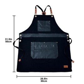 Pelocapa Barber Hair Stylists Working Apron Waterproof Canvas Apron with 6 Pockets for Men Women, Black