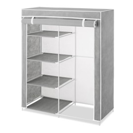 Whitmor Compact Clothes Closet - Space Saving - 4 Shelves and Hanging Closet Rod - Grey