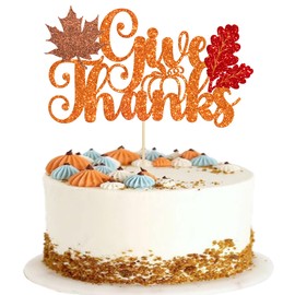 1 decoración de pastel de agradecimiento con purpurina, hojas de arce y otoño, decoración de pastel de Acción de Gracias para cosecha de otoño, agradecimiento, bendito, día de Acción de Gracias, suministros de fiesta temática